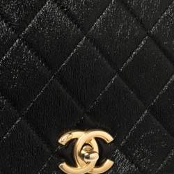 Pre Owned Chanel Black Glazed Leather Chain Handle Flap Bag