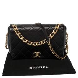 Pre Owned Chanel Black Glazed Leather Chain Handle Flap Bag