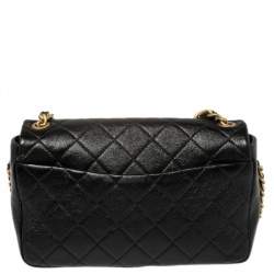 Pre Owned Chanel Black Glazed Leather Chain Handle Flap Bag