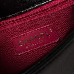 Pre Owned Chanel Black Glazed Leather Chain Handle Flap Bag