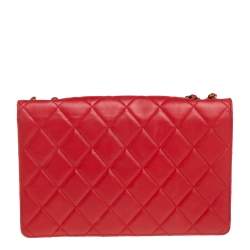 مملوكة مسبقًا Chanel Red Quilted Lambskin Leather Large Golden Class Flap Bag
