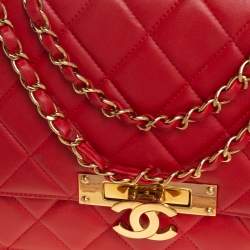 مملوكة مسبقًا Chanel Red Quilted Lambskin Leather Large Golden Class Flap Bag