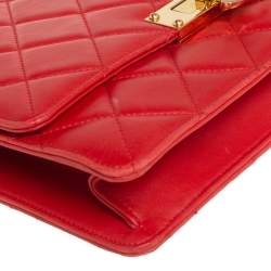 مملوكة مسبقًا Chanel Red Quilted Lambskin Leather Large Golden Class Flap Bag