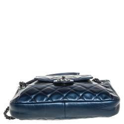 مملوكة مسبقًا Chanel Blue Glazed Leather Paris Seoul Accordion Flap Bag