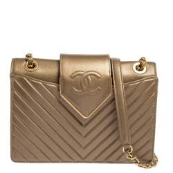 Pre Owned Chanel Metallic Brown Chevron Collar and Tie Flap Bag
