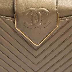 Pre Owned Chanel Metallic Brown Chevron Collar and Tie Flap Bag