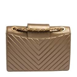 Pre Owned Chanel Metallic Brown Chevron Collar and Tie Flap Bag