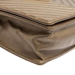 Pre Owned Chanel Metallic Brown Chevron Collar and Tie Flap Bag