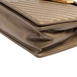 Pre Owned Chanel Metallic Brown Chevron Collar and Tie Flap Bag