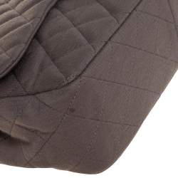 Pre Owned Chanel Dark Beige Quilted Jersey Jumbo Classic Single Flap Bag