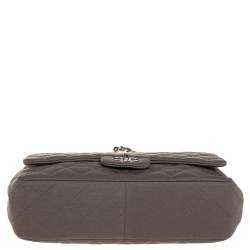 Pre Owned Chanel Dark Beige Quilted Jersey Jumbo Classic Single Flap Bag