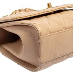 Pre Owned Chanel Beige Crumpled Lambskin Leather Mini Flap Bag 
