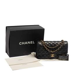 Pre Owned Chanel Black Quilted Caviar Leather Medium Classic Double Flap Bag