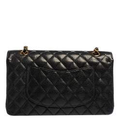 Pre Owned Chanel Black Quilted Caviar Leather Medium Classic Double Flap Bag