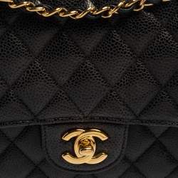 Pre Owned Chanel Black Quilted Caviar Leather Medium Classic Double Flap Bag