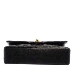Pre Owned Chanel Black Quilted Caviar Leather Medium Classic Double Flap Bag