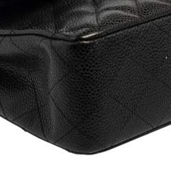 Pre Owned Chanel Black Quilted Caviar Leather Medium Classic Double Flap Bag