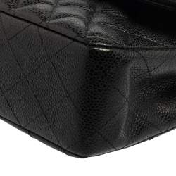Pre Owned Chanel Black Quilted Caviar Leather Medium Classic Double Flap Bag