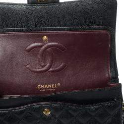 Pre Owned Chanel Black Quilted Caviar Leather Medium Classic Double Flap Bag