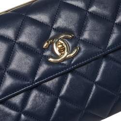 Pre Owned Chanel Navy Blue Quilted Lambskin Leather Small Trendy CC Flap Top Handle Bag