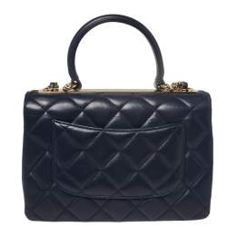 Pre Owned Chanel Navy Blue Quilted Lambskin Leather Small Trendy CC Flap Top Handle Bag