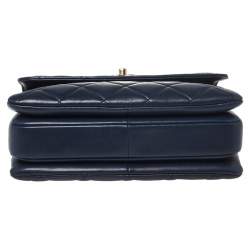 Pre Owned Chanel Navy Blue Quilted Lambskin Leather Small Trendy CC Flap Top Handle Bag
