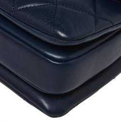 Pre Owned Chanel Navy Blue Quilted Lambskin Leather Small Trendy CC Flap Top Handle Bag