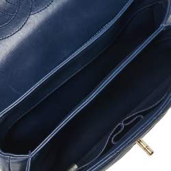 Pre Owned Chanel Navy Blue Quilted Lambskin Leather Small Trendy CC Flap Top Handle Bag
