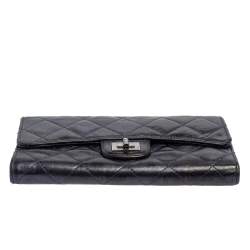 Pre Owned Chanel Metallic Blue Quilted Leather Reissue Trifold Wallet