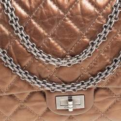 Pre Owned حقيبة كتف شانيل ريشيو 2.55 كلاسيك 225 جلد برونزي مجعد مبطن بقلاب