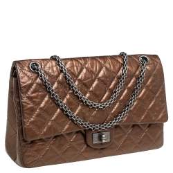 Pre Owned حقيبة كتف شانيل ريشيو 2.55 كلاسيك 225 جلد برونزي مجعد مبطن بقلاب