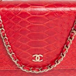 Chanel Red Python Classic Wallet On Chain 