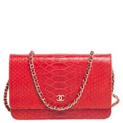 Chanel Red Python Classic Wallet On Chain 