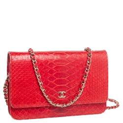 Chanel Red Python Classic Wallet On Chain 