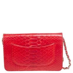 Chanel Red Python Classic Wallet On Chain 