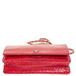 Chanel Red Python Classic Wallet On Chain 