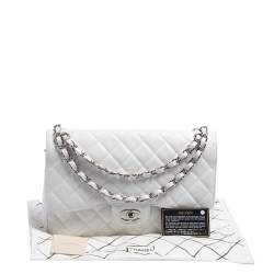 مملوكة مسبقًا Chanel White Quilted Caviar Leather Limited Edition Jumbo Classic Double Flap Bag