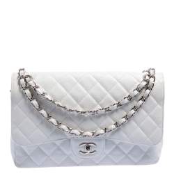 Chanel White Quilted Caviar Leather Limited Edition Jumbo Classic Double Flap Bag