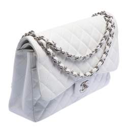 مملوكة مسبقًا Chanel White Quilted Caviar Leather Limited Edition Jumbo Classic Double Flap Bag