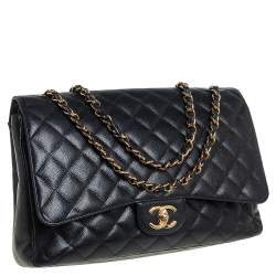 مملوكة مسبقًا Chanel Black Quilted Caviar Leather Maxi Classic Double Flap Bag