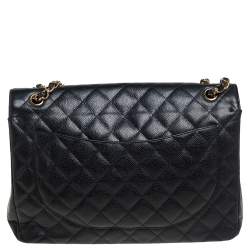 مملوكة مسبقًا Chanel Black Quilted Caviar Leather Maxi Classic Double Flap Bag
