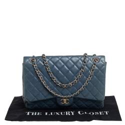 Pre Owned Chanel Blue Quilted Lambskin Leather Maxi Classic Single Flap Bag