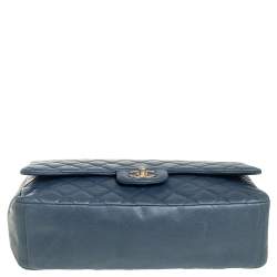 Pre Owned Chanel Blue Quilted Lambskin Leather Maxi Classic Single Flap Bag