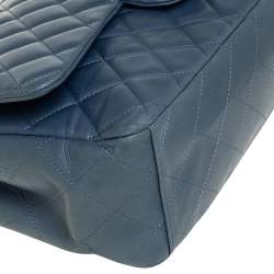 Pre Owned Chanel Blue Quilted Lambskin Leather Maxi Classic Single Flap Bag