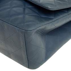 Pre Owned Chanel Blue Quilted Lambskin Leather Maxi Classic Single Flap Bag