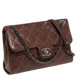 Pre Owned Chanel Dark Brown Caviar Leather Single Flap Bag