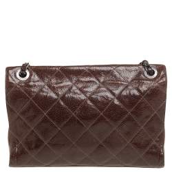Pre Owned Chanel Dark Brown Caviar Leather Single Flap Bag