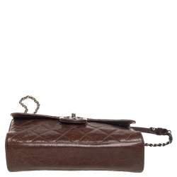Pre Owned Chanel Dark Brown Caviar Leather Single Flap Bag