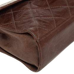 Pre Owned Chanel Dark Brown Caviar Leather Single Flap Bag