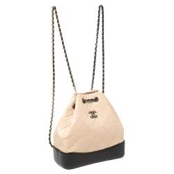 Pre Owned Chanel Beige/Black Aged Quilted Leather Small Gabrielle Backpack